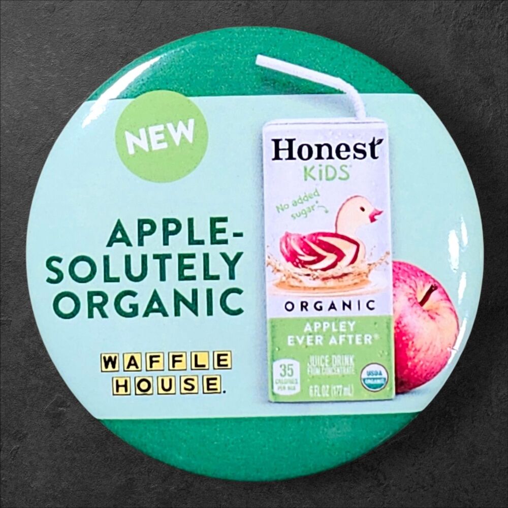 Waffle House Honest Kids Apple Juice Button Apple-solutely Organic Collab Pin